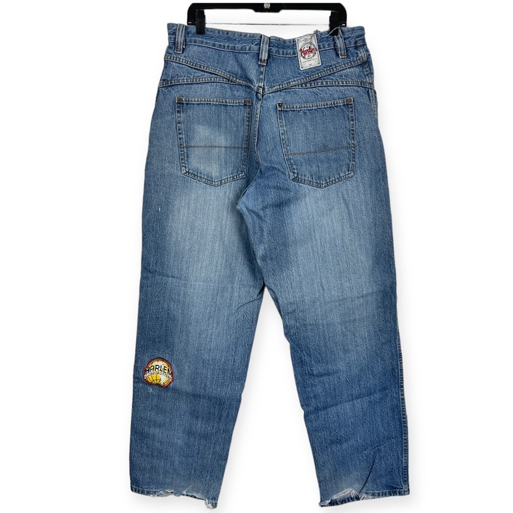 VTG Y2K Platinum FUBU Harlem Globetrotters 38x34 Loose Denim Jeans Distressed - Picture 5 of 13